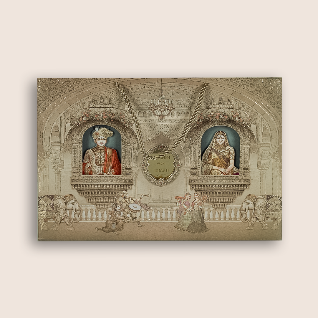 Beige Royal Bride Groom Wedding Invitation Box - KSI32850