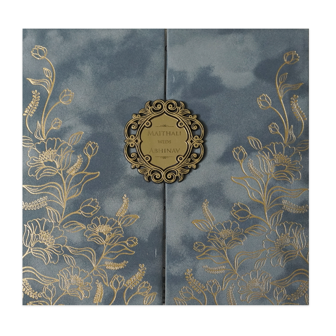 Grey Floral Padded Wedding Card-KMMWD1159