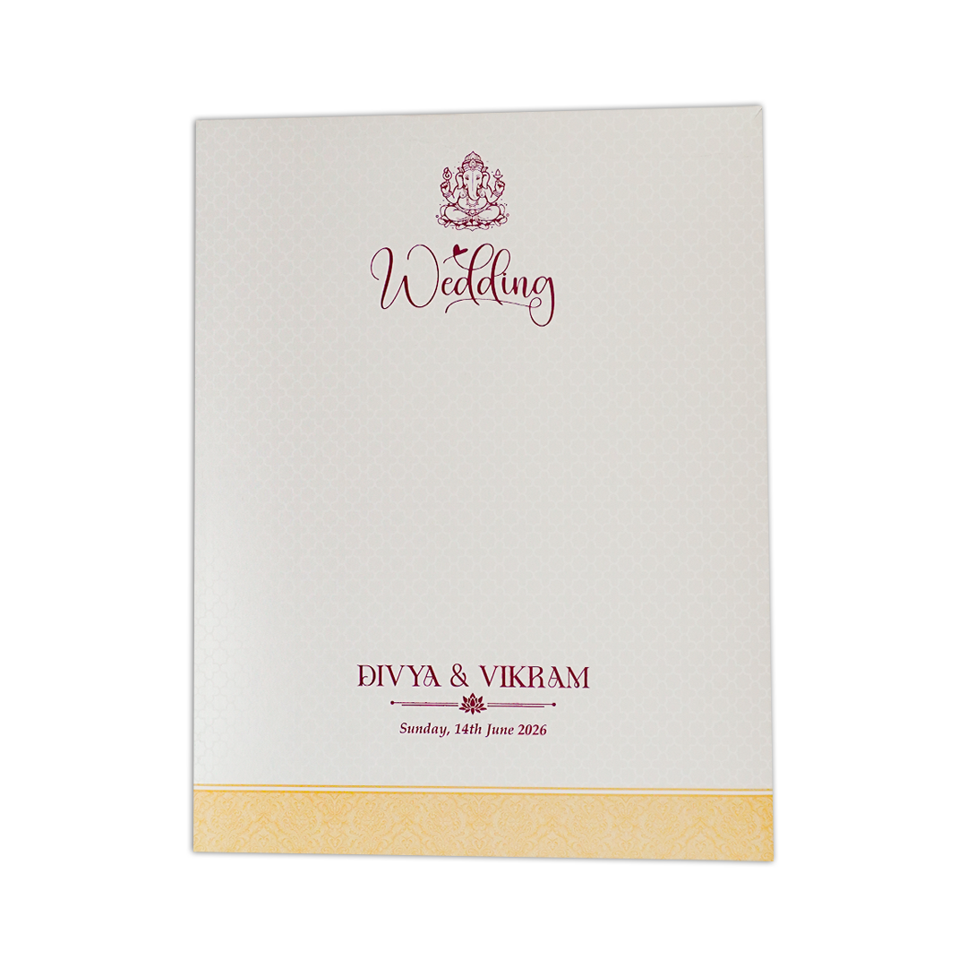 Yellow Embossed Balaji Padded Wedding Card-KNMS9310