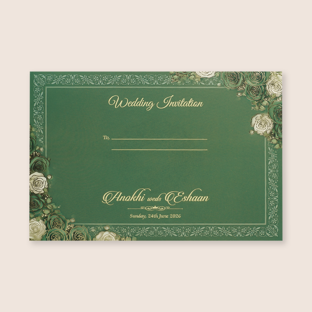 Green Floral Padded Door Style Invitation Card - KJTS3672