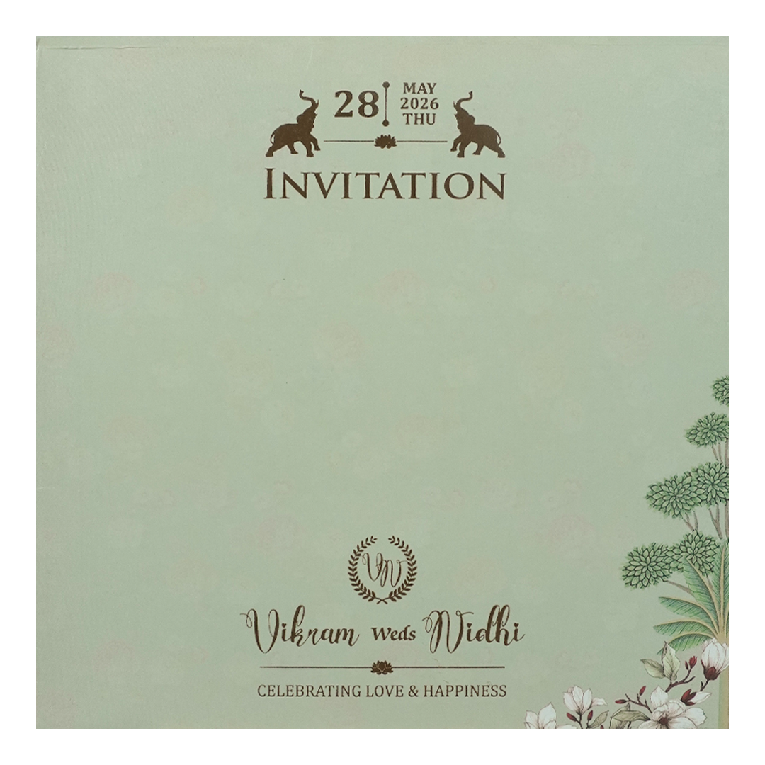 Green Pastel Floral Laser Cut Wedding Card-KRE26750