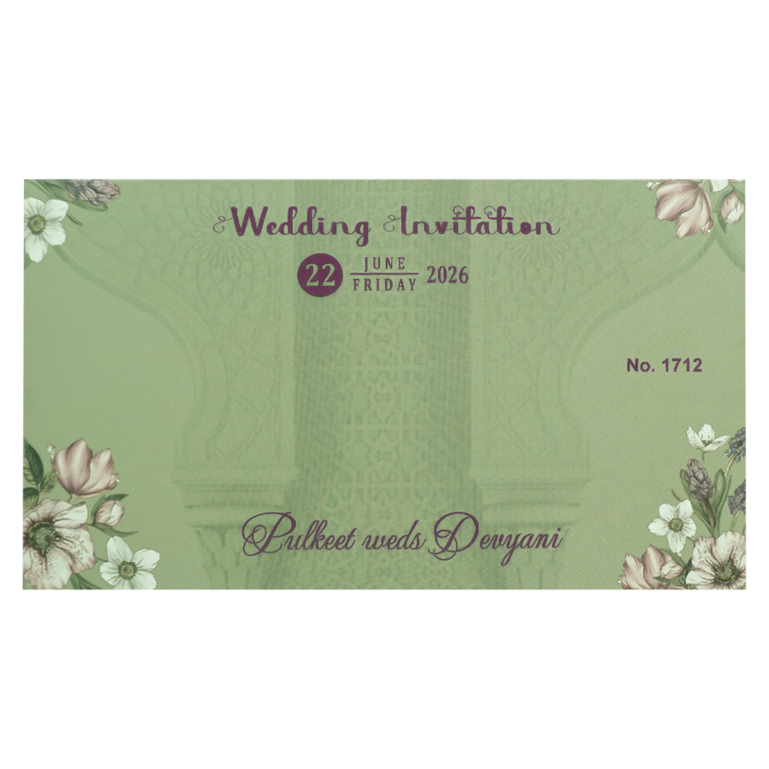 Green Floral Padded Wedding Card-KJTS1712
