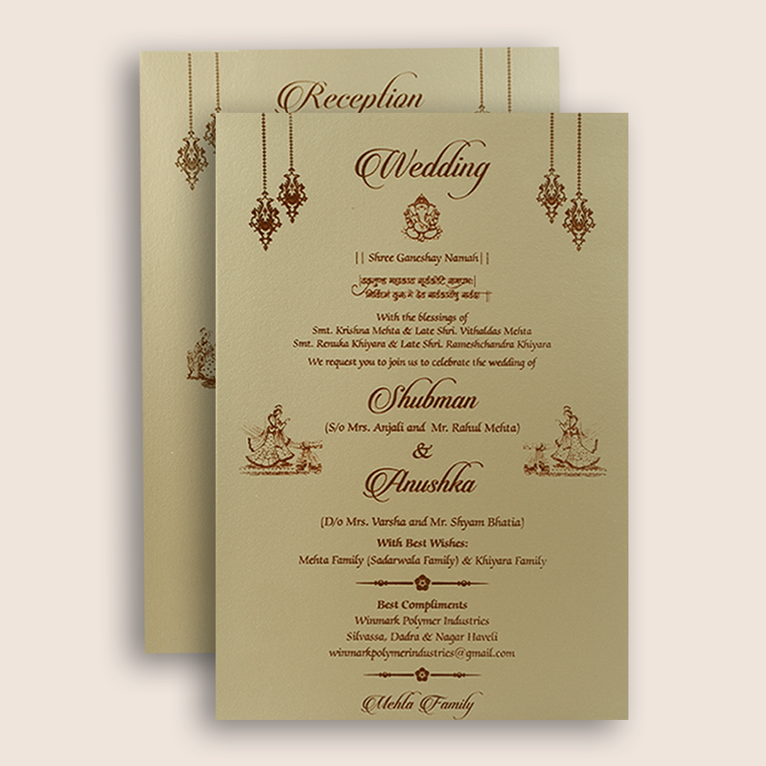 Gold Embossed Floral Door Style Padded Wedding Card - krb10411
