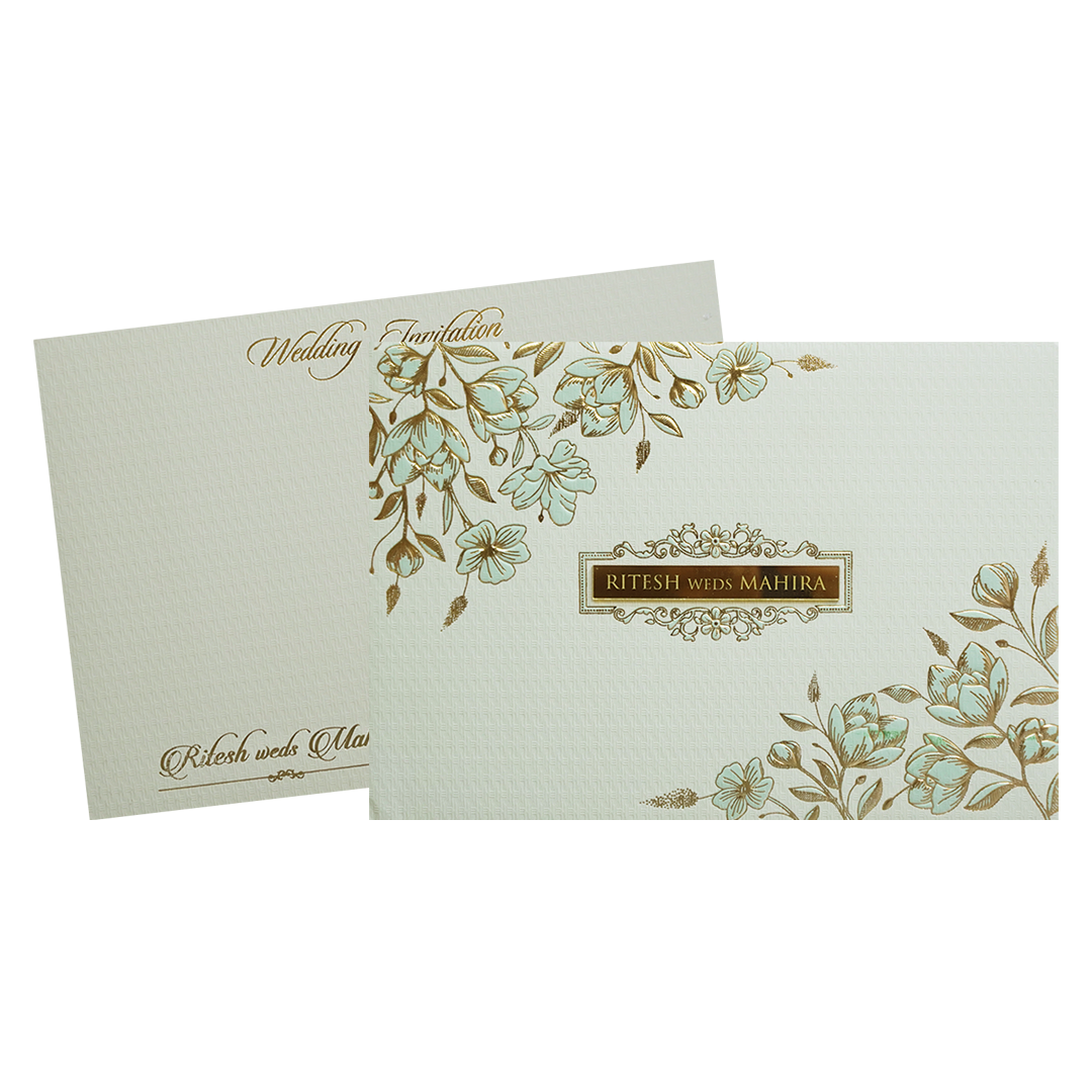Pastel Green Gold Floral Classic Wedding Card -KMMWD1105