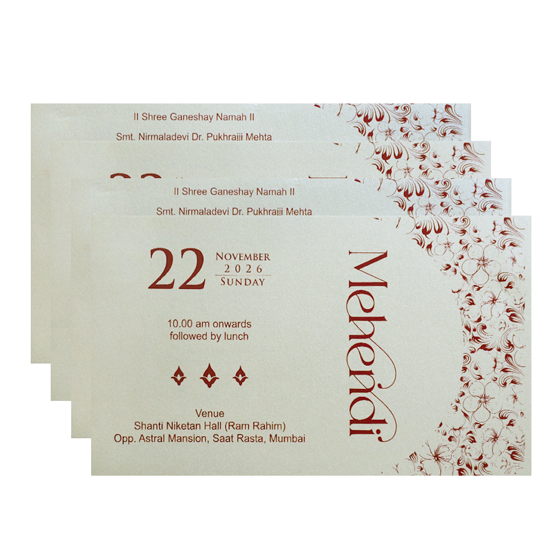 Ivory Gold Floral Mandala Wedding Invitation Card-KPR06400