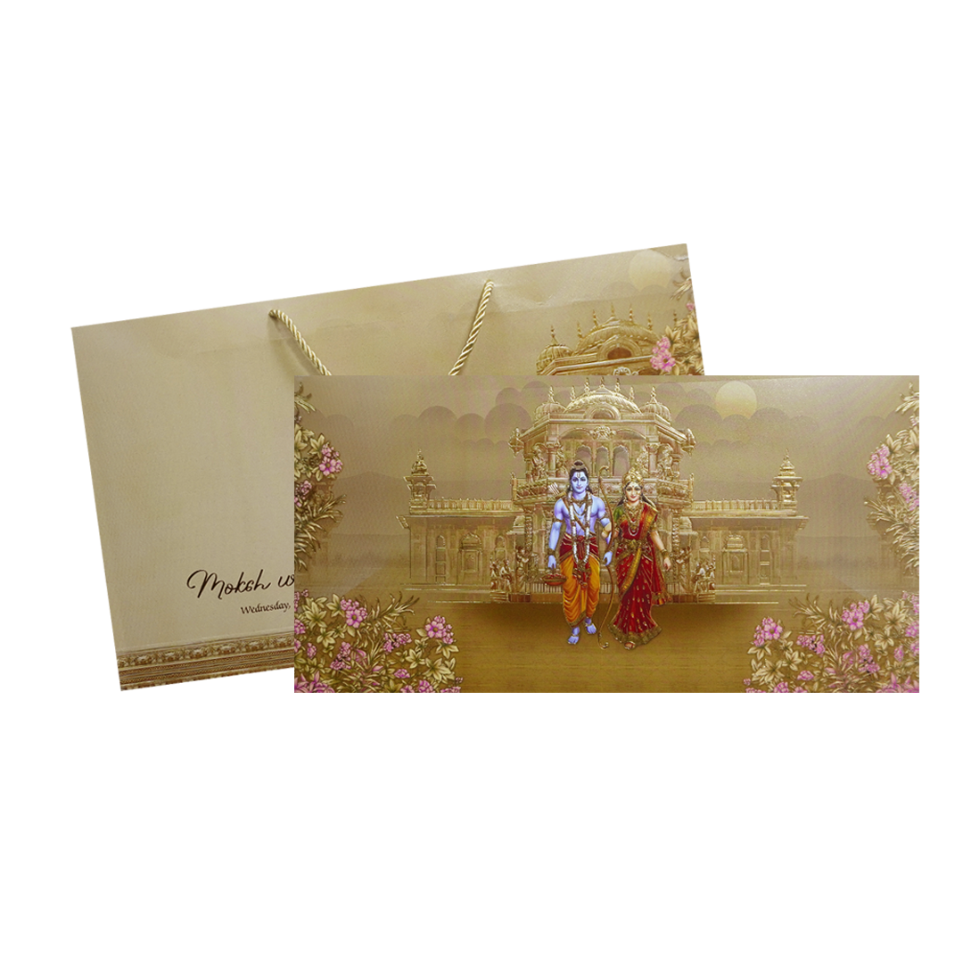 Dark Beige Ram Sita Palace Theme Wedding Card-KPR24680