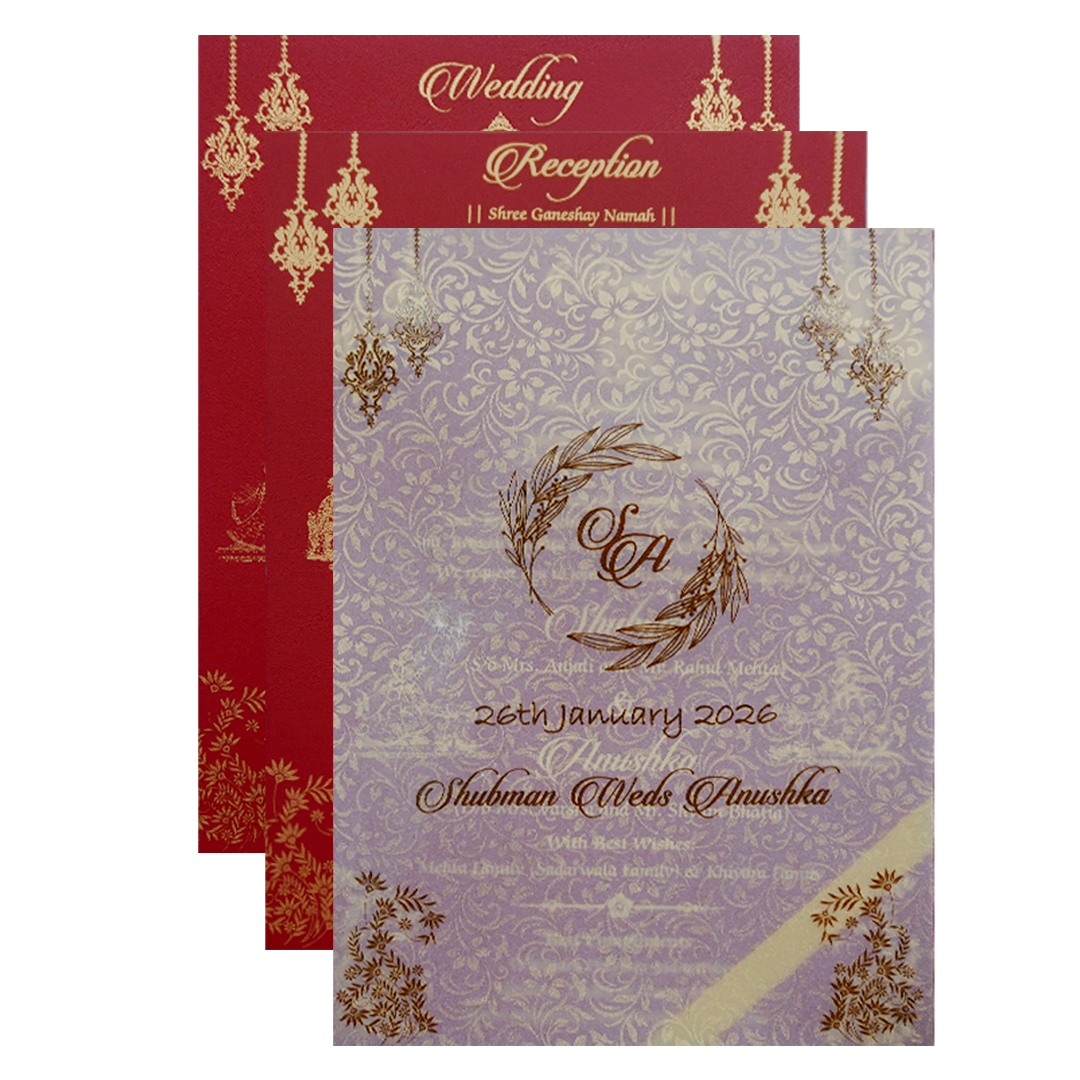 Red Frame Style Embossed Padded Wedding Card-KRB09680
