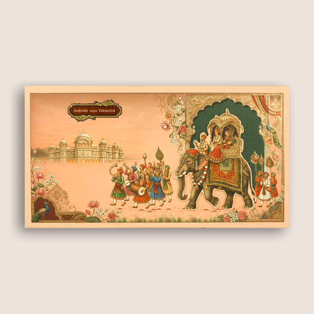Peach Royal Elephant Baraat Premium Wedding Invitation – KSH27110