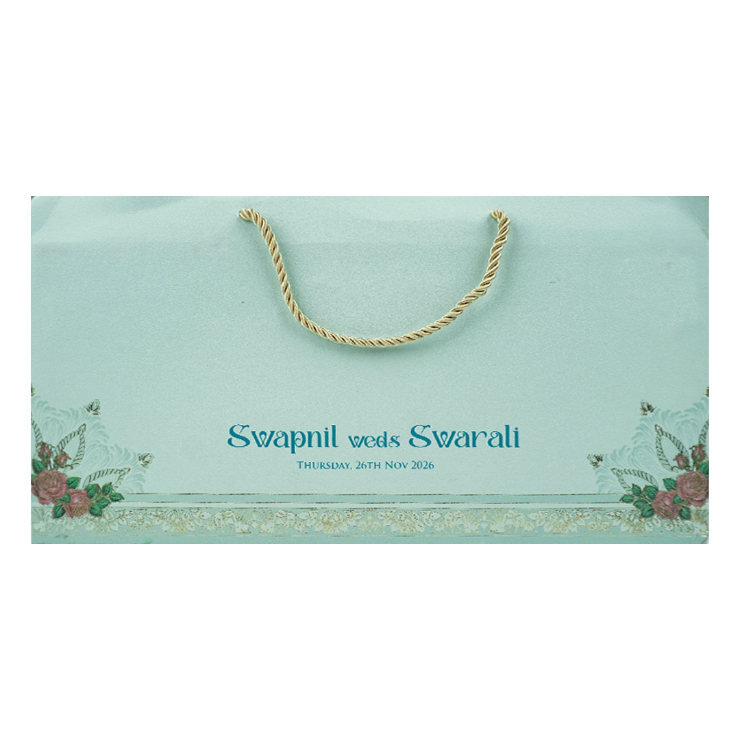 Pastel Blue Floral Arch Wedding Card-KPR24860