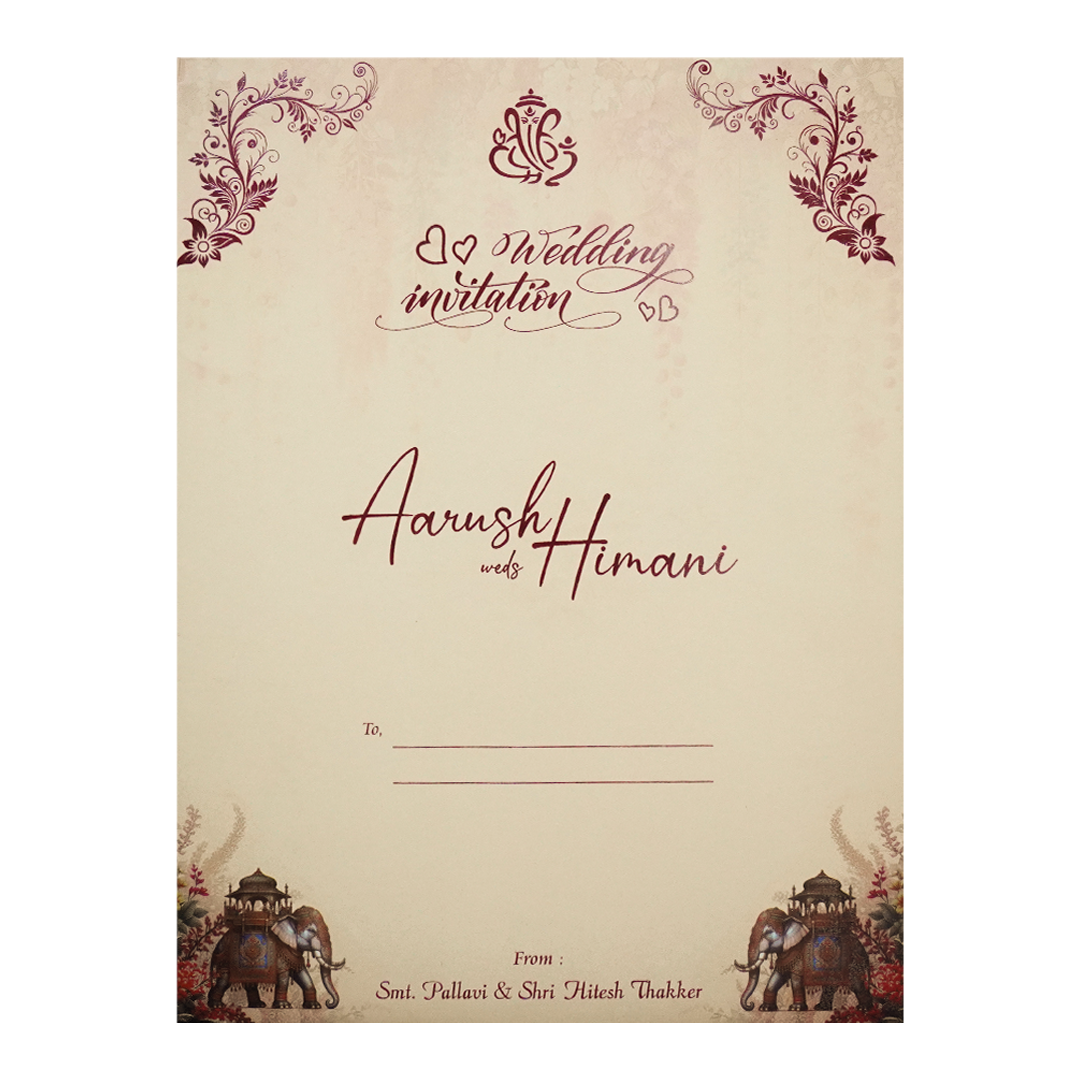 Cream Floral Elephant Padded Wedding Card-KSH72420