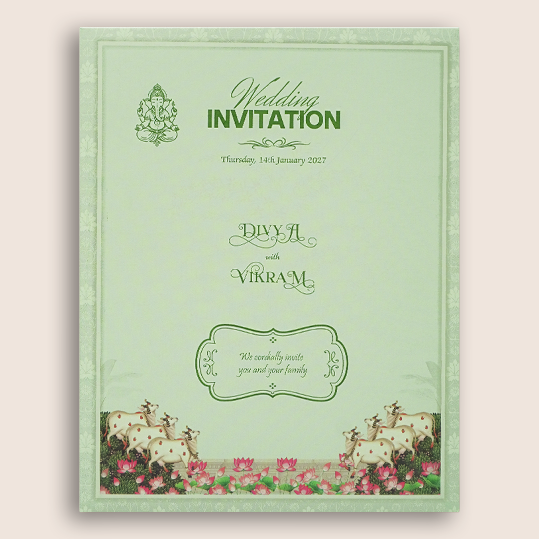 Green Floral Lord Balaji Padmavathi Wedding Card-KNKJ1158