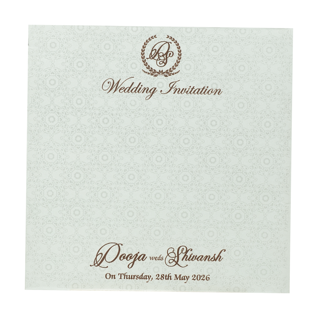 White Floral Gold Band Wedding Card-KRE27010