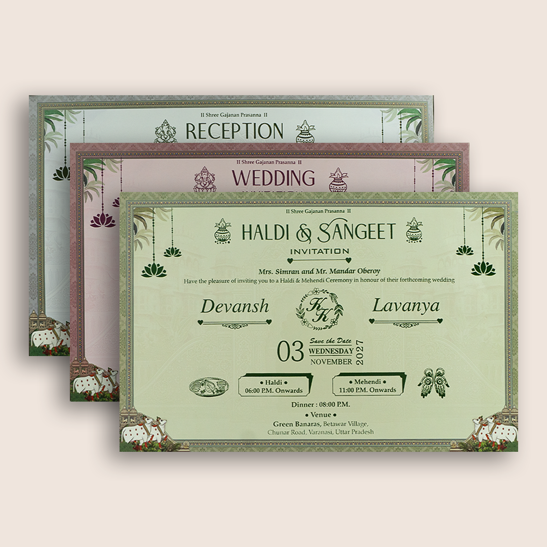 White Elephant Kamadhenu Padded Wedding Invitation - KSH18120
