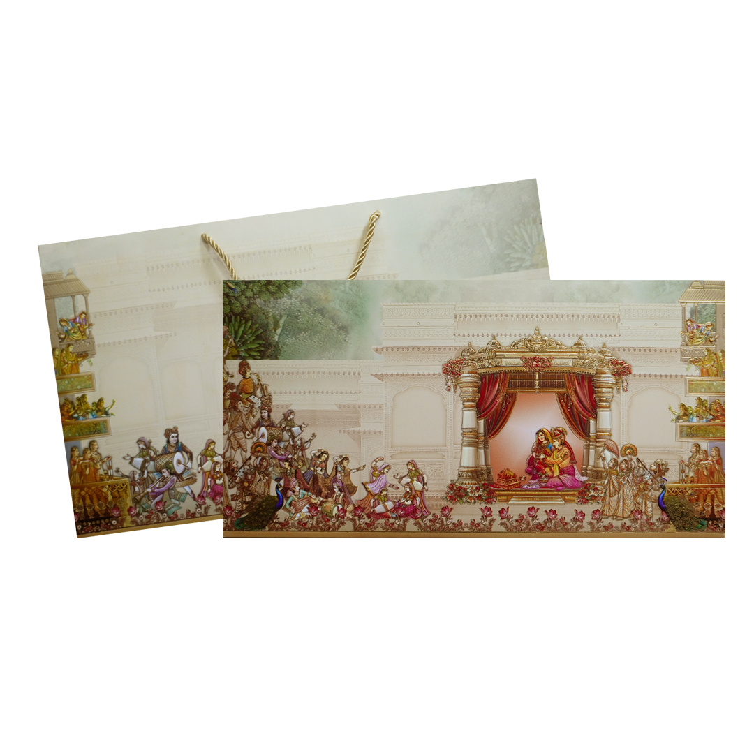 Cream Mandap Themed Wedding Invitation Card-KPR24690