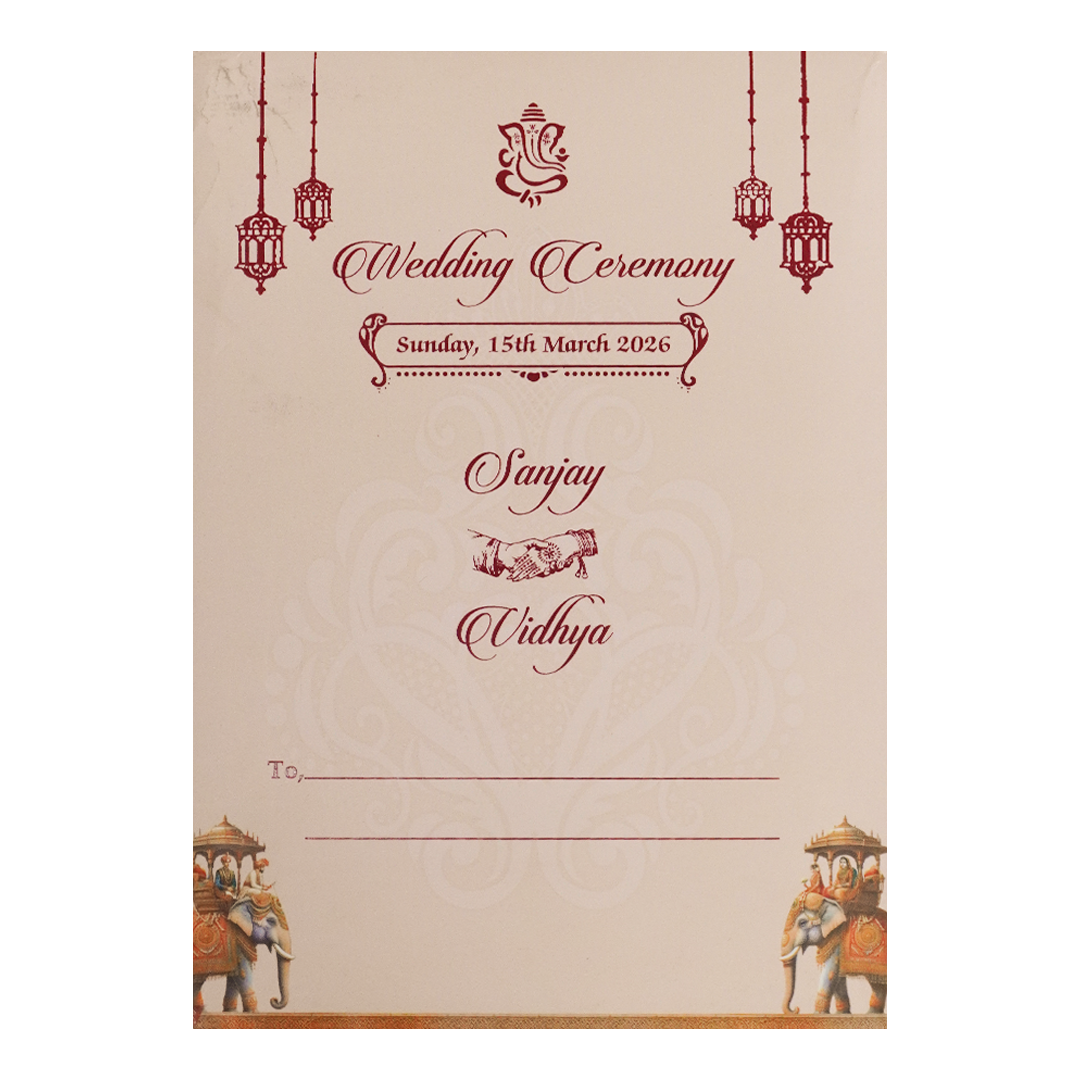 Cream Elephant Carriage Padded Wedding Card-KSH73200
