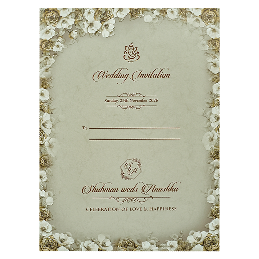 Green Floral Rose Padded Wedding Card-KRB09230