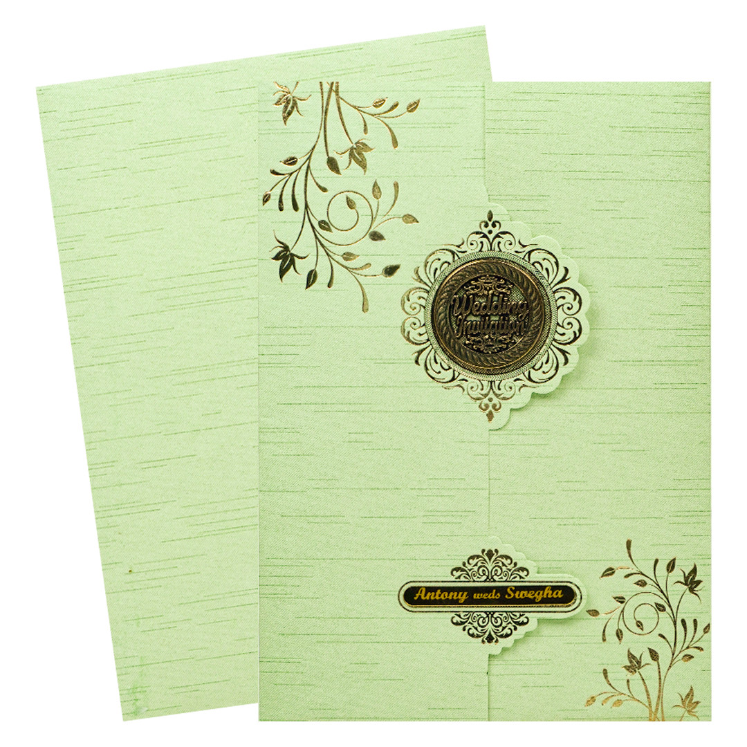 Green Gold Foiled Floral Wedding Card-KNT2701GN