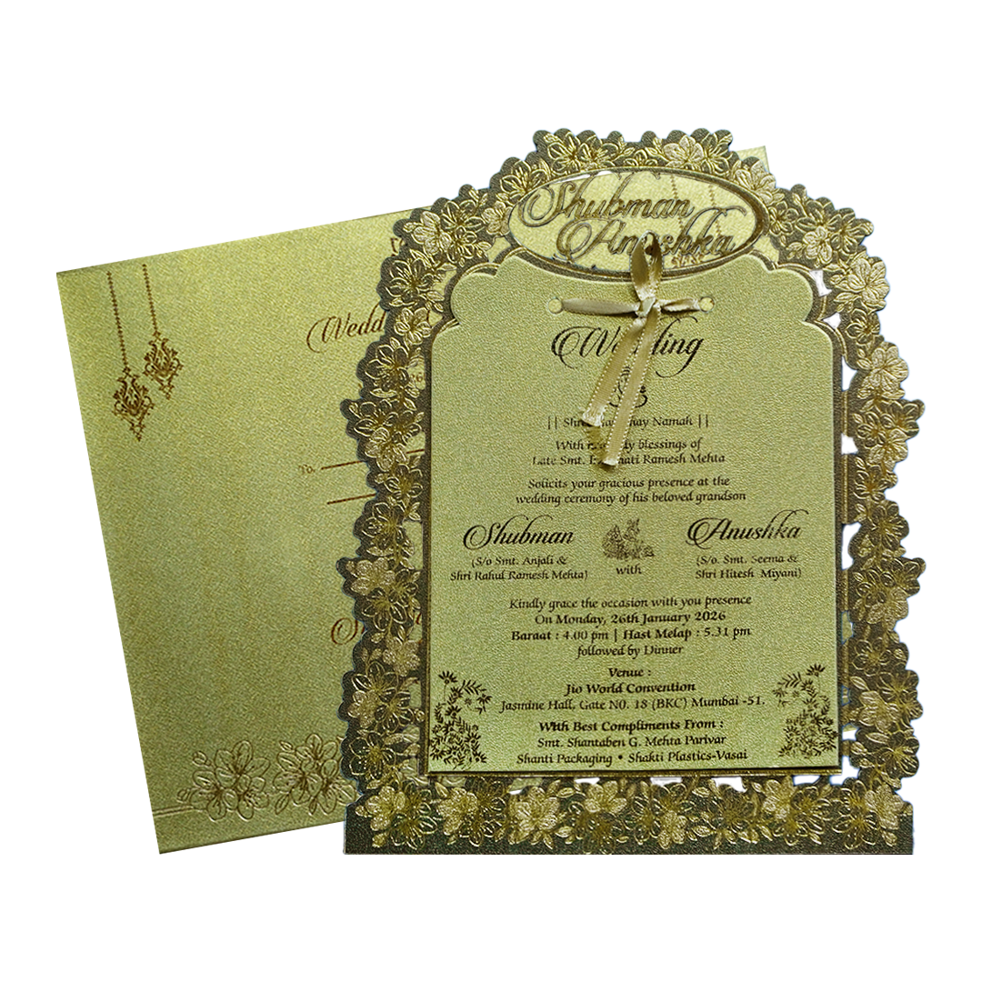 Gold Laser Cut Foil Wedding Invitation Card with Custom Name-KRB09140