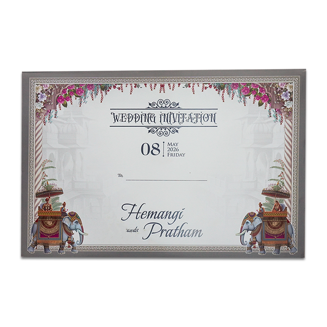 White Palace Elephant Padded Wedding Card-KSH72100