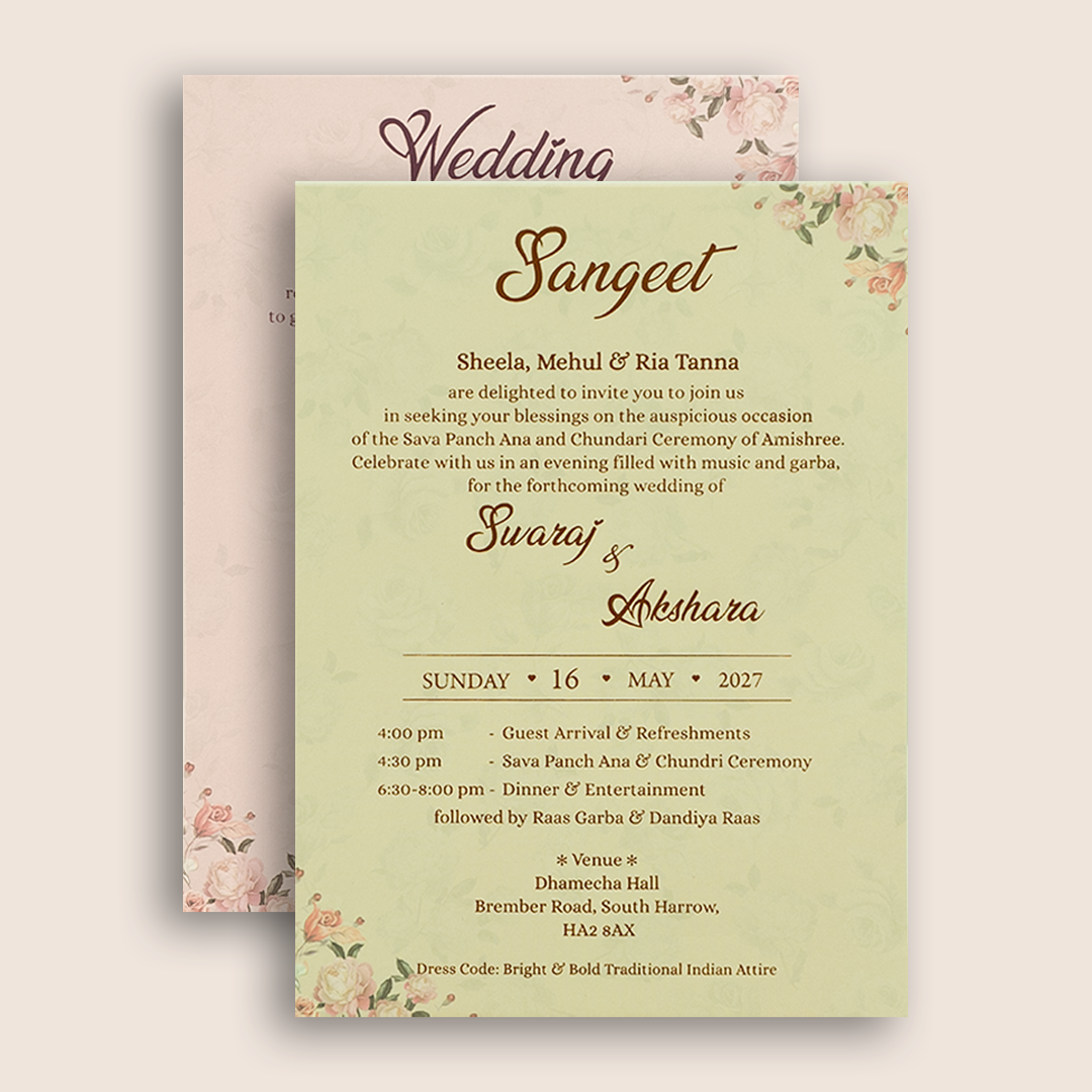 Green Rose Floral Door Style Wedding Card - KVN07240