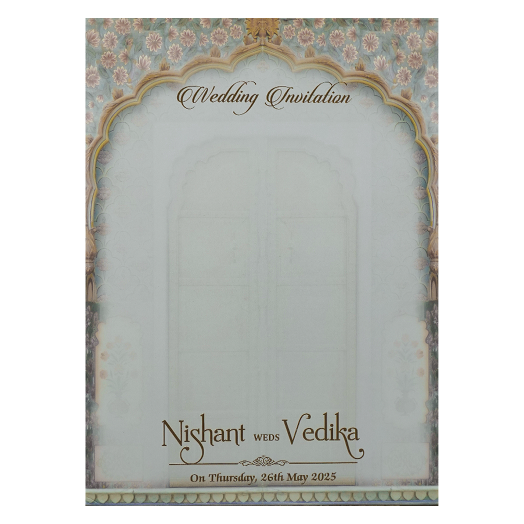 Royal Arch Palace Door Padded Wedding Card-KRE27890