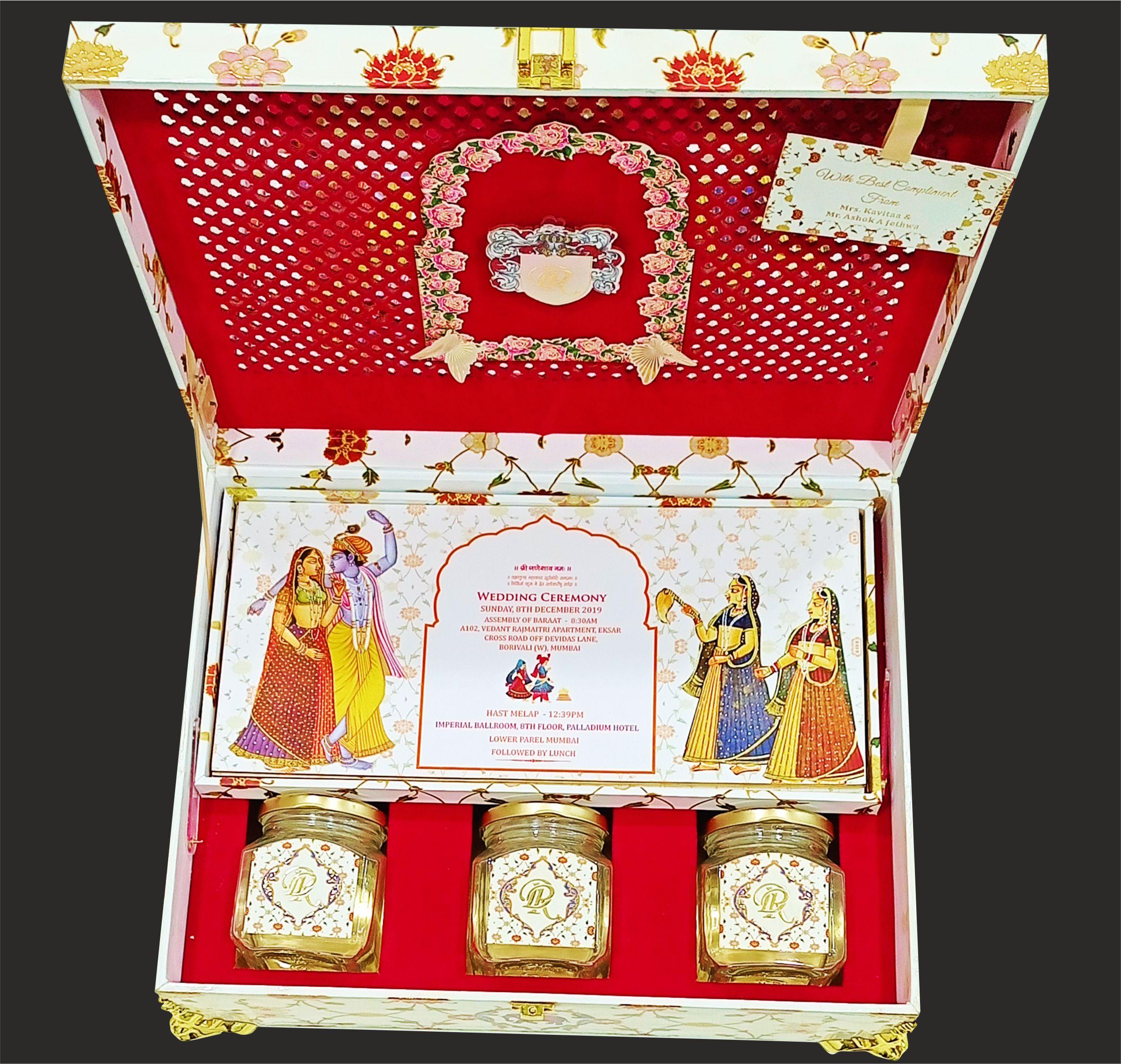 White Ultra Premium Floral Box Wedding Invitation Card-KNKUP004