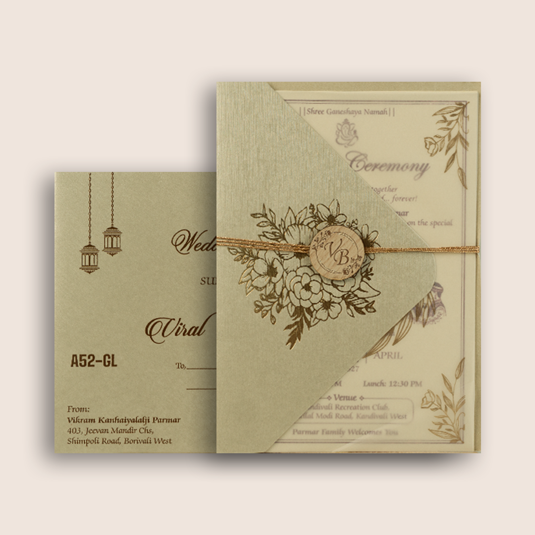 Cream Floral Laser Cut Marrige Invitation - KMARA521