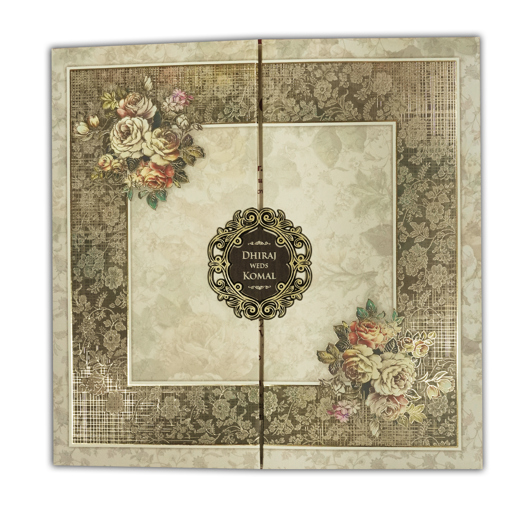 Cream Floral Padded Wedding Card-KSH72670