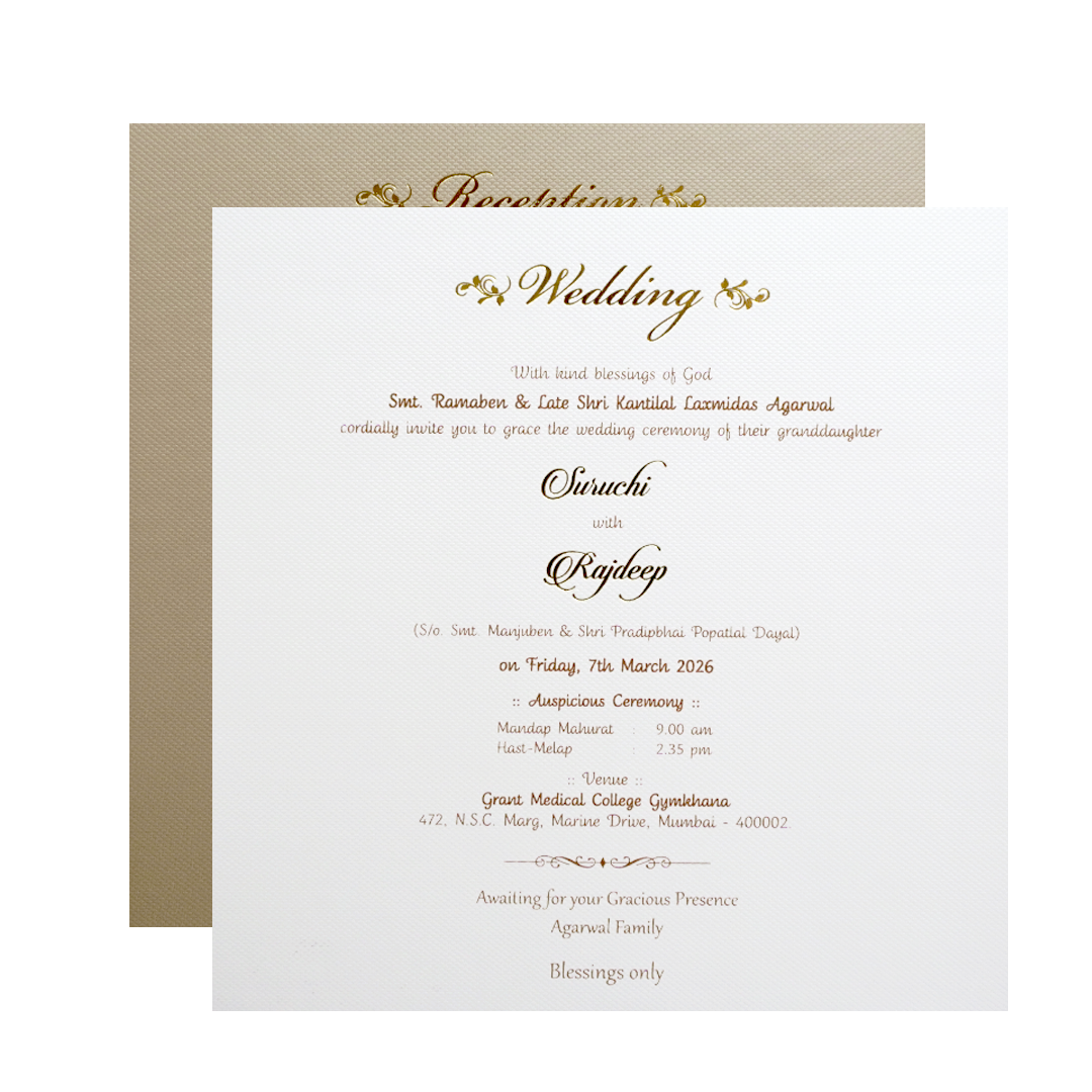 White Floral Embossed Padded Classic Wedding Card - KMMWD1102