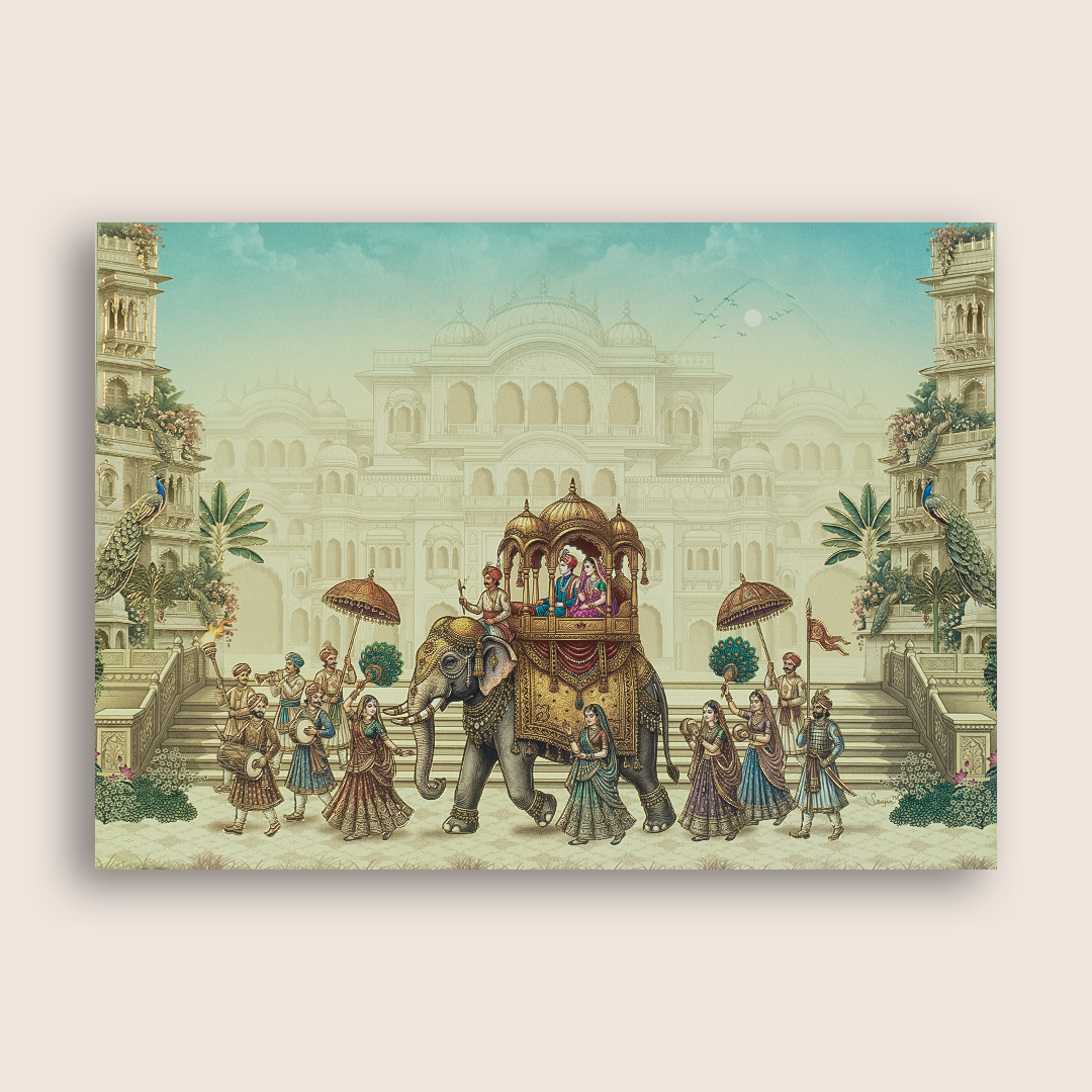 Cream Elephant Baraat Wedding Card - KAA05500