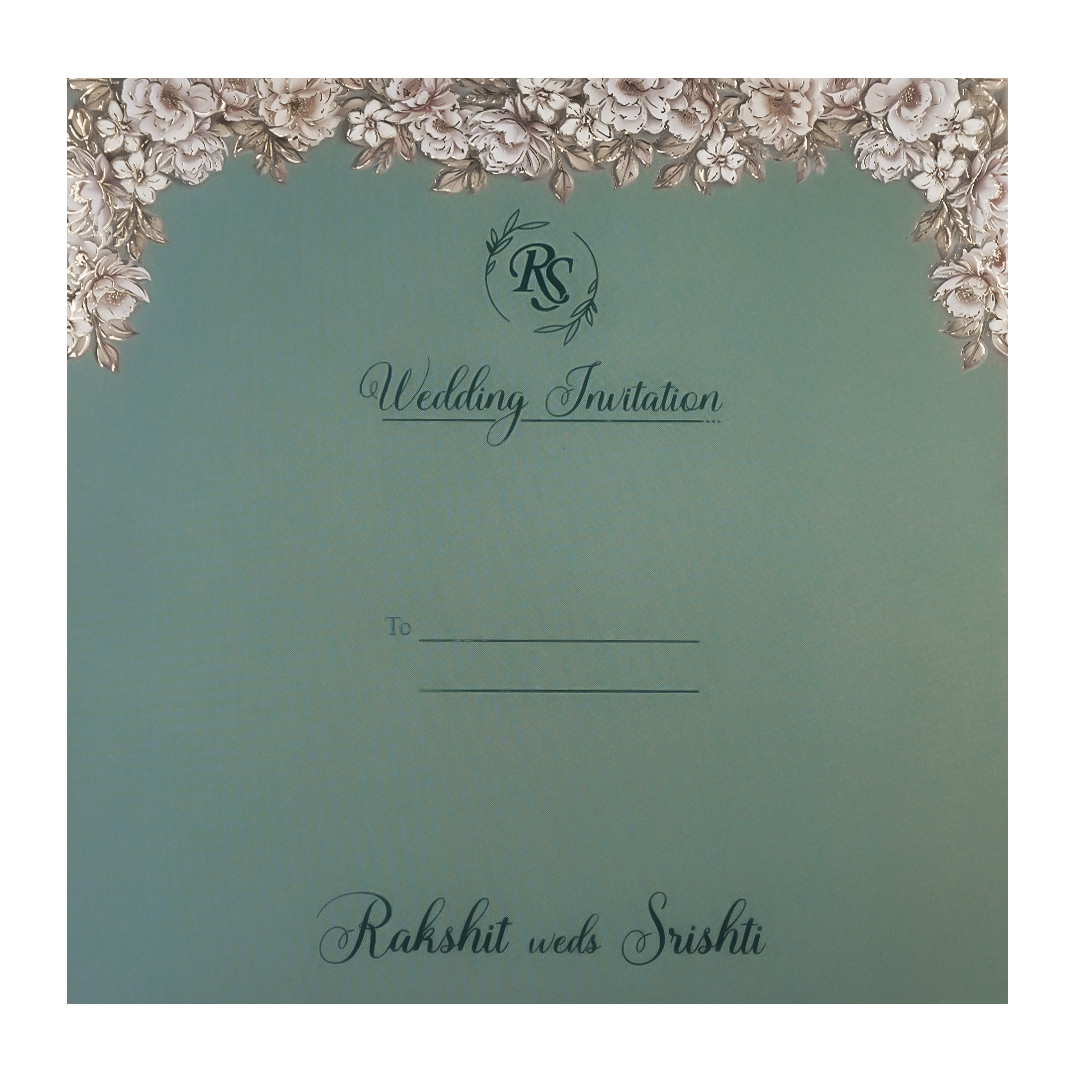 Green Velvet Floral Padded Wedding Card-KSI64200
