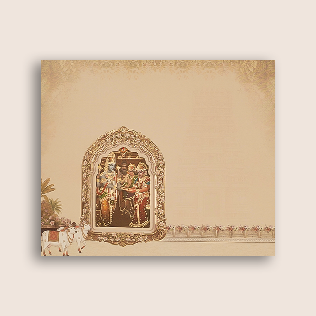 Brown Ram Sita Door Style Wedding Card - KNCR8911