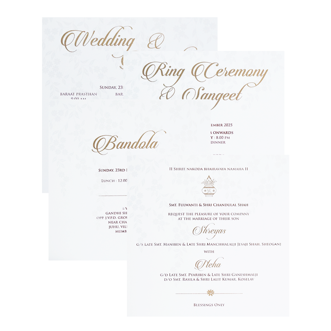 White Embossed Design Wedding Invitation Card-KPR05040