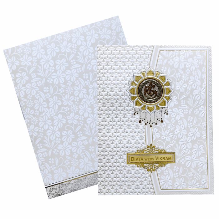 White Embossed Floral Wedding Card-King of Cards