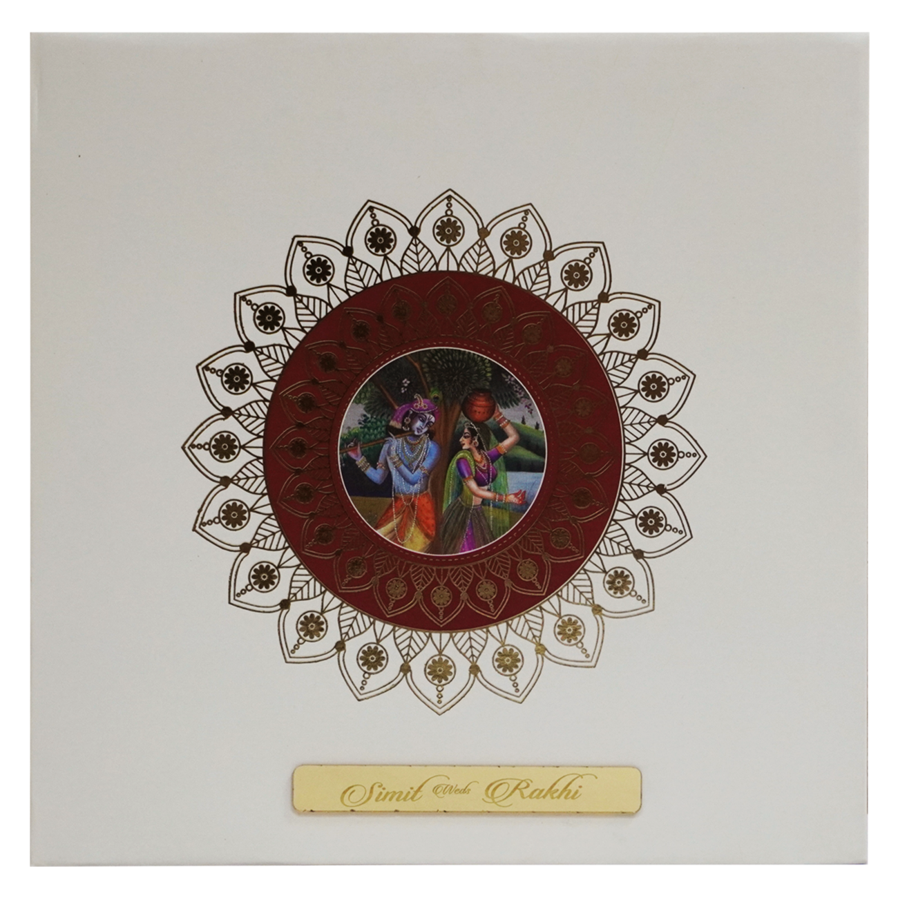 White Floral Radha Krishna Invitation Card-King of Cards