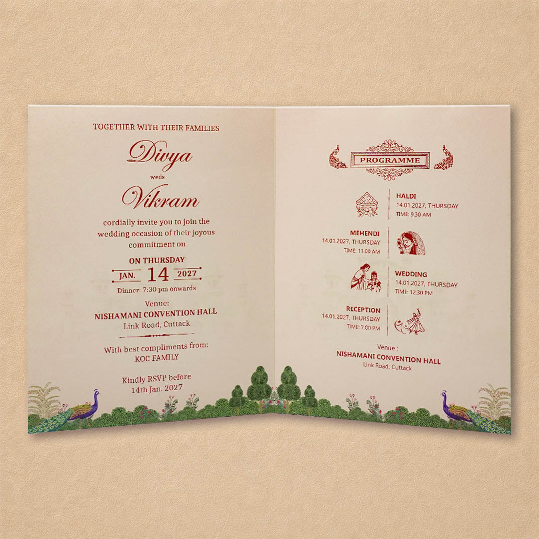 Cream Laser-Cut Bag Style Wedding Card - KNAS3106