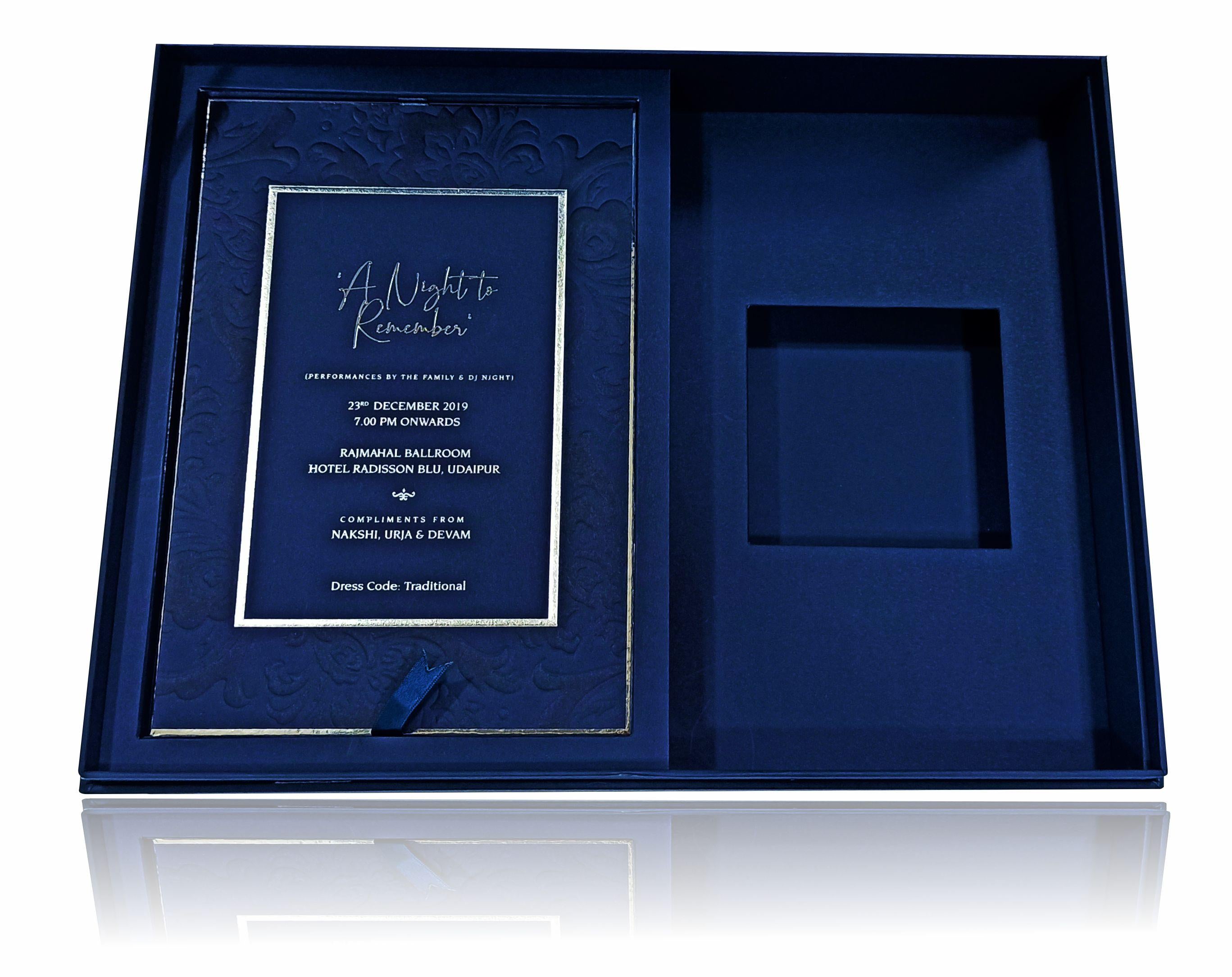 Navy blue crystal premium wedding box card-KNKUP026
