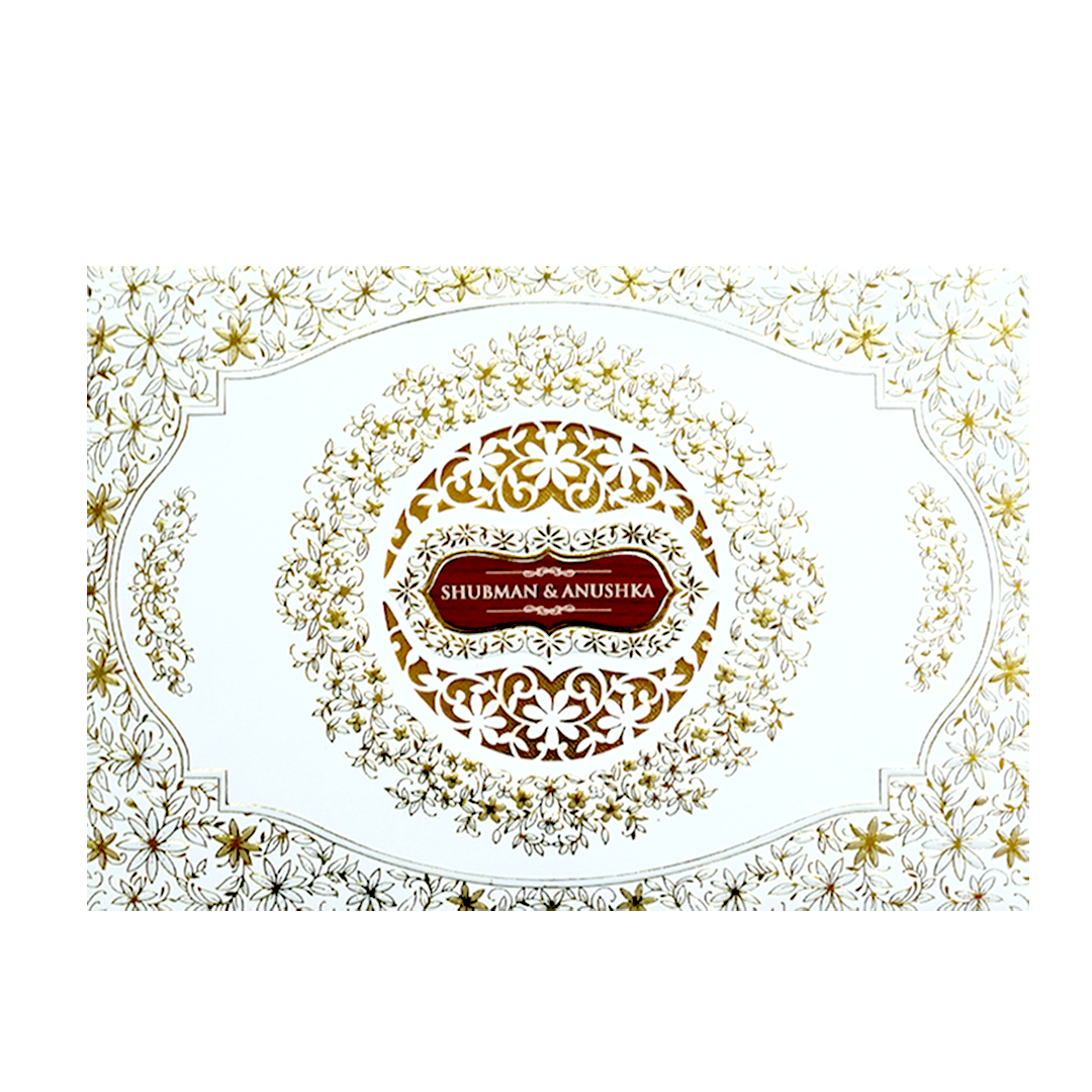 White Padded Embossed Floral Cutout Wedding Invitation Card-KRB09800