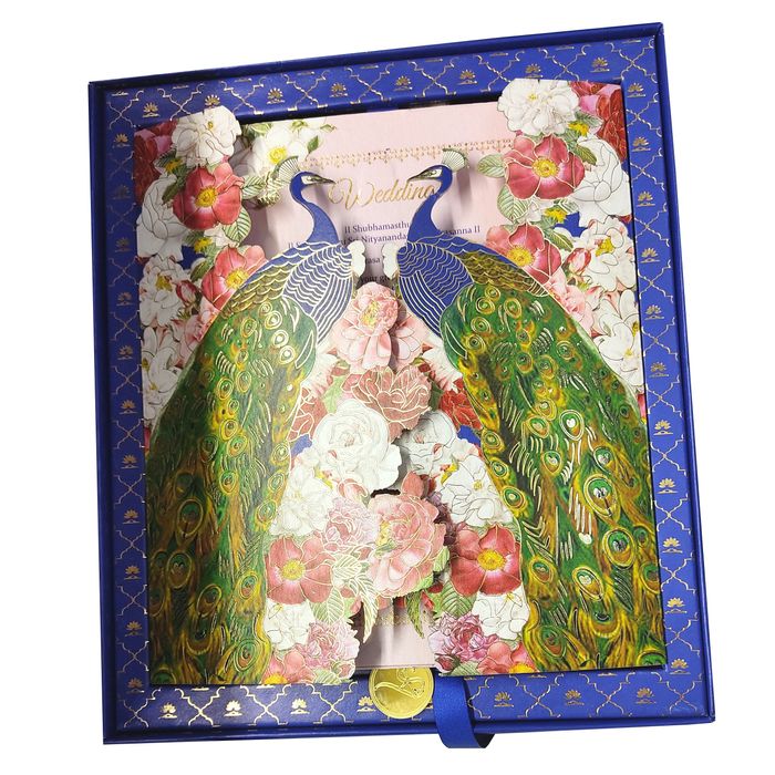 Blue Ultra Premium Floral Peacock Design With Sweet Bowls-KNKUP041-King of Cards