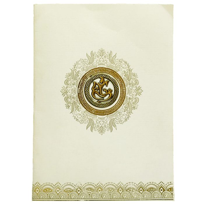 Cream Metallic Gold Foiling Design With Floral Lace-KNCM16CG-King of Cards