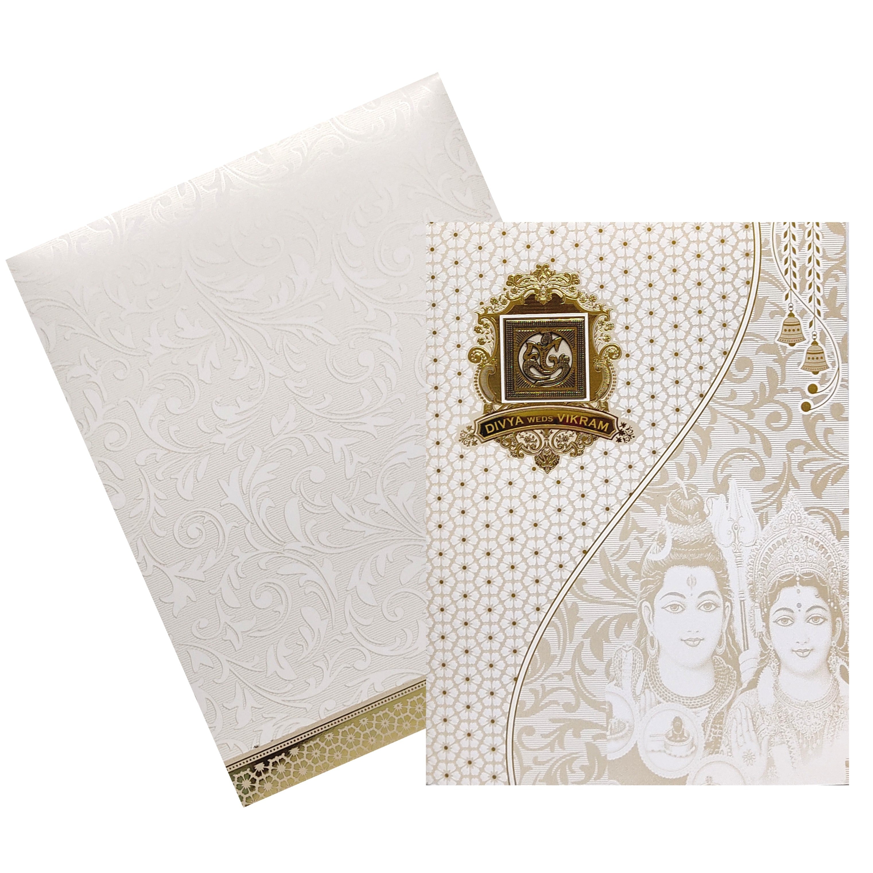 White Floral Design With Shiva Parvathi Images-KNJS2064