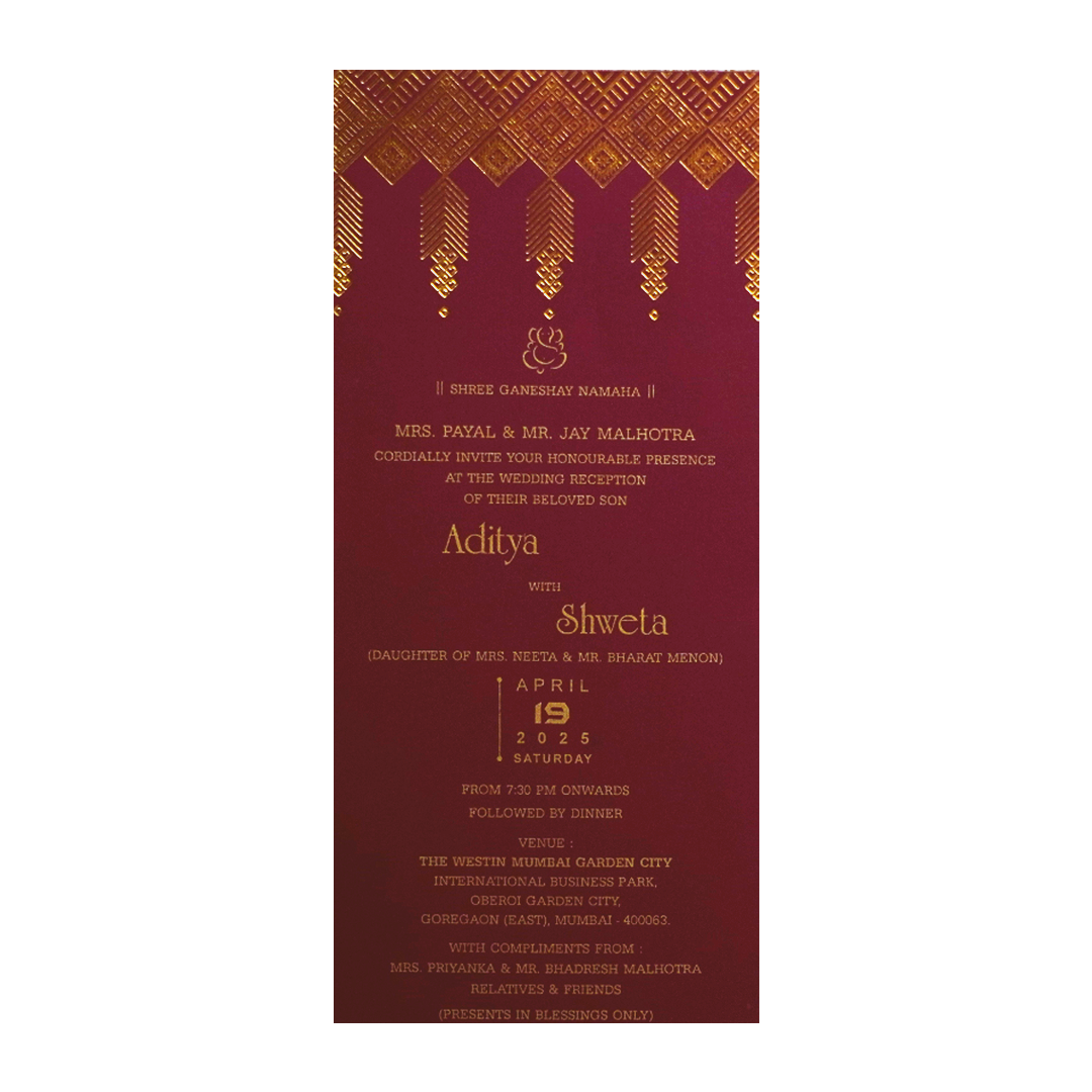 Dark Raspberry Gold Foiled Invitation-King of Cards