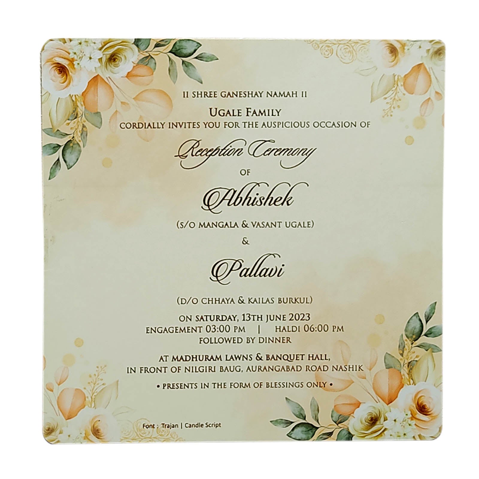 Light Yellow Single Sheet Invitation-KRCS6560