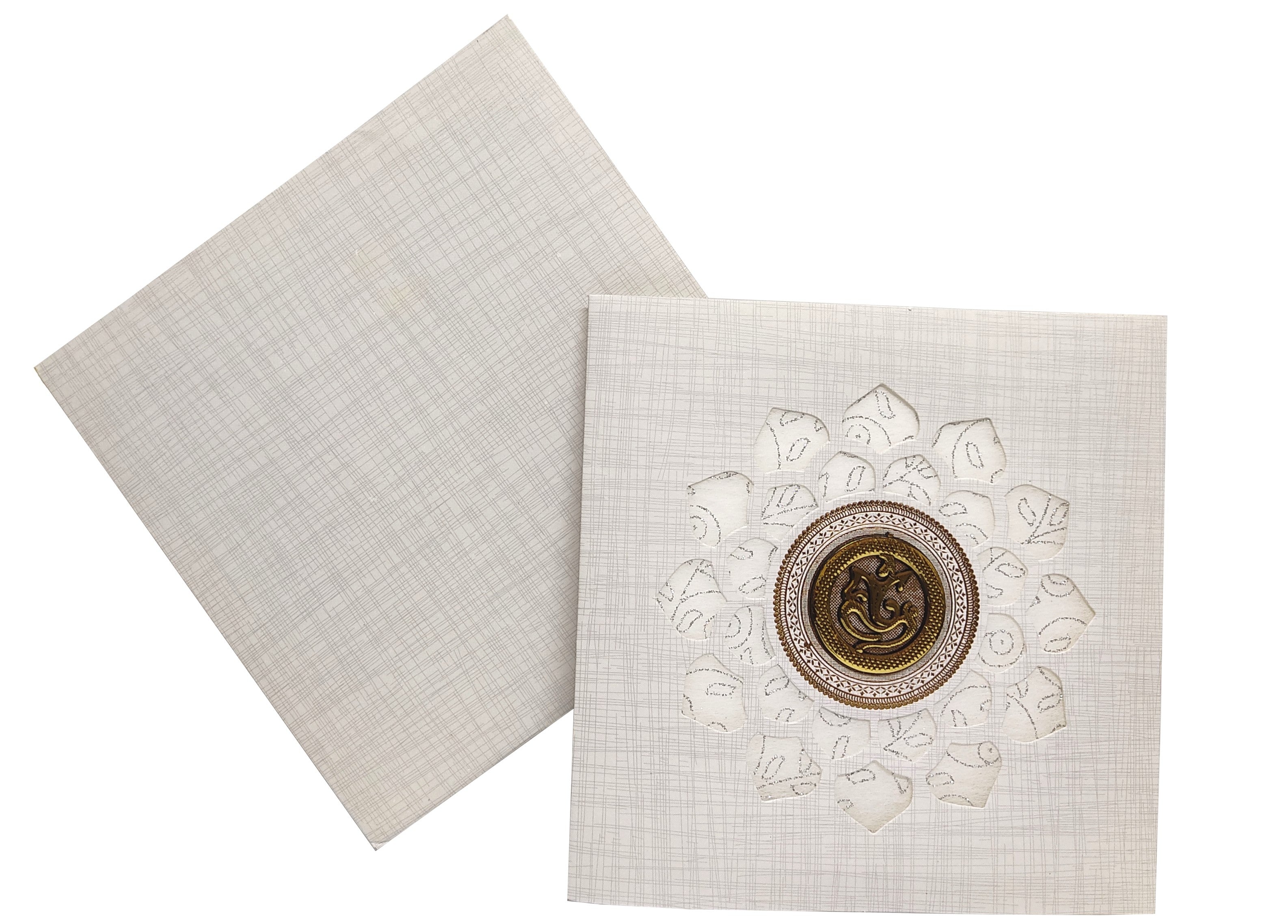 Grey Metallic Wedding Card With White Wolly And Ganesha-KNRP4343G