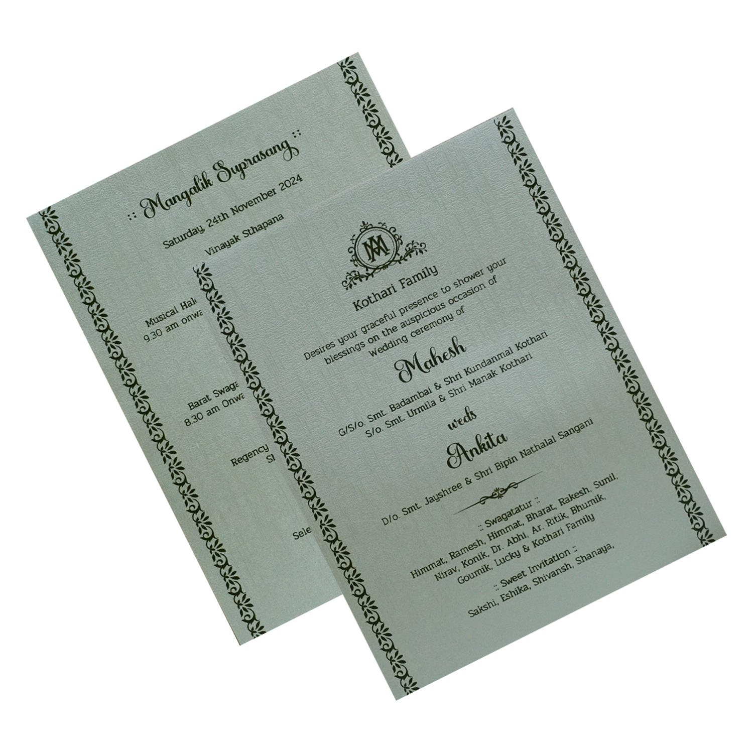 Greyish Green Padded Wedding Card-KSI12230