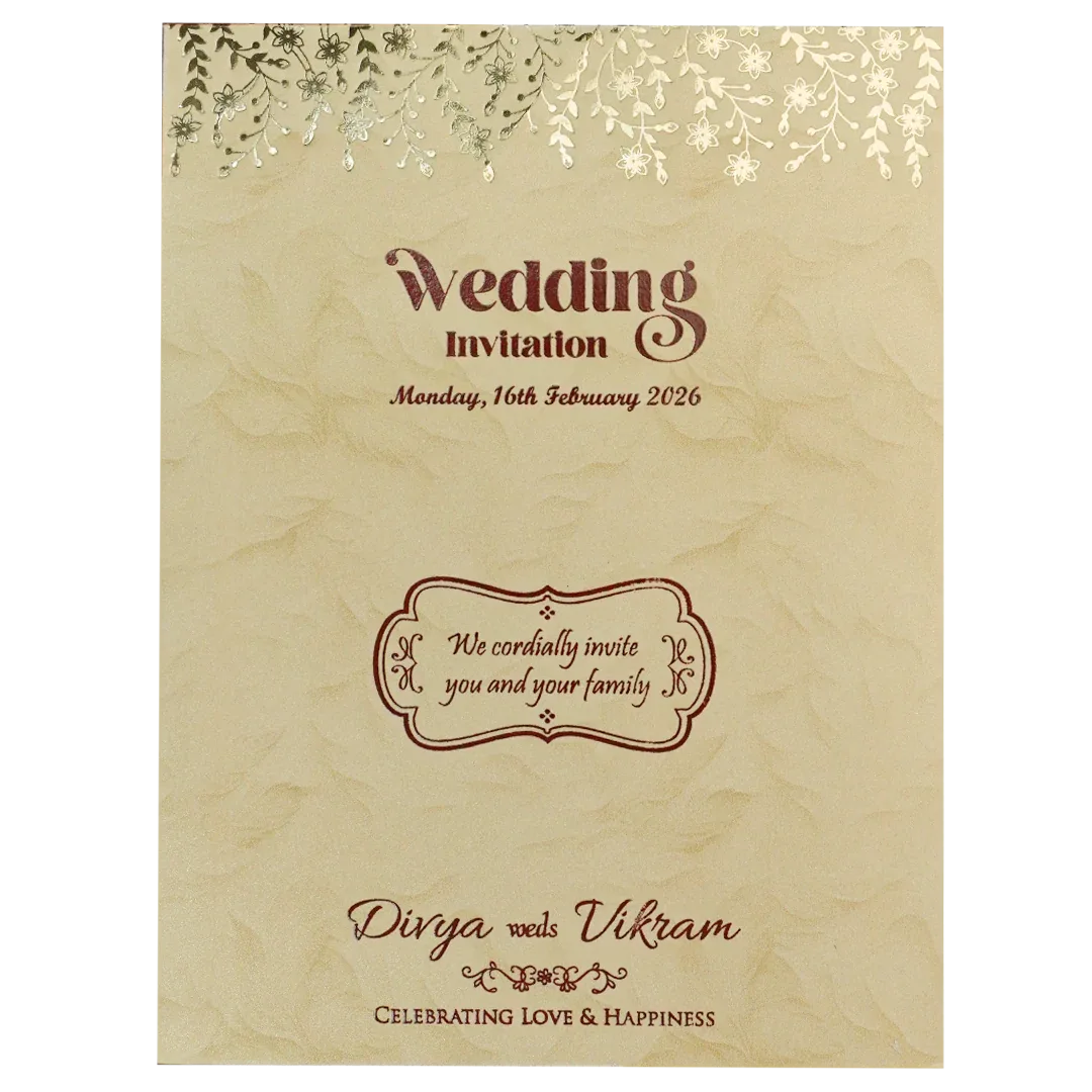 Cream Gold Single Sheet Wedding Card-KNPD1481