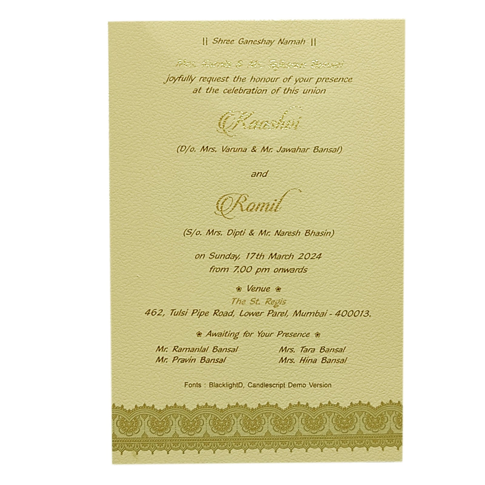 Gold modern and Elegant Wedding Invitation Card-KRCS6211