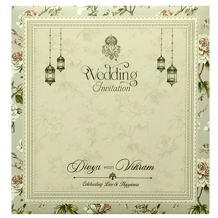 Green Floral MDF Invitation Card-King of Cards