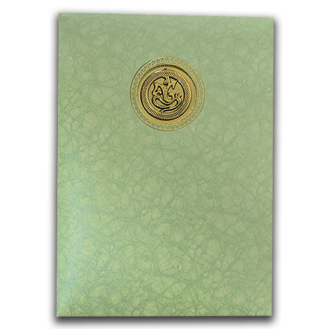 Green Elephant Baraat Wedding Card-KNKR039LG