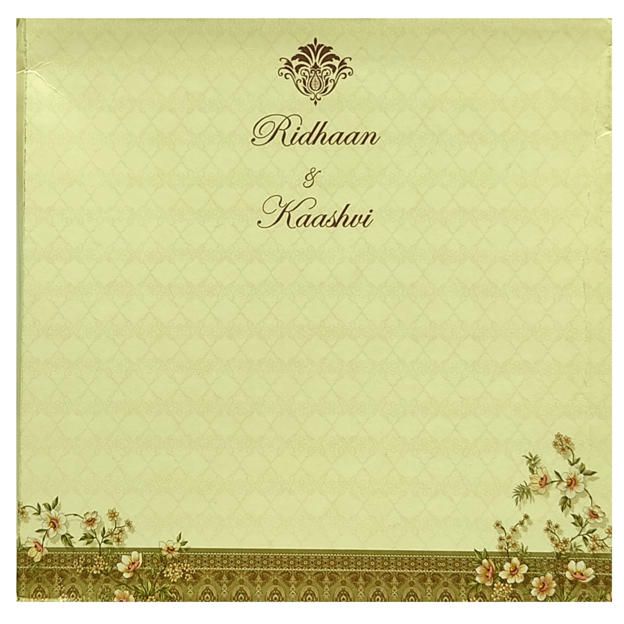 Beige Floral Padded Invitation Card-King of Cards